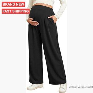 Maternity Wide Leg Pants Stretchy Work Trousers Joggers with Pockets
